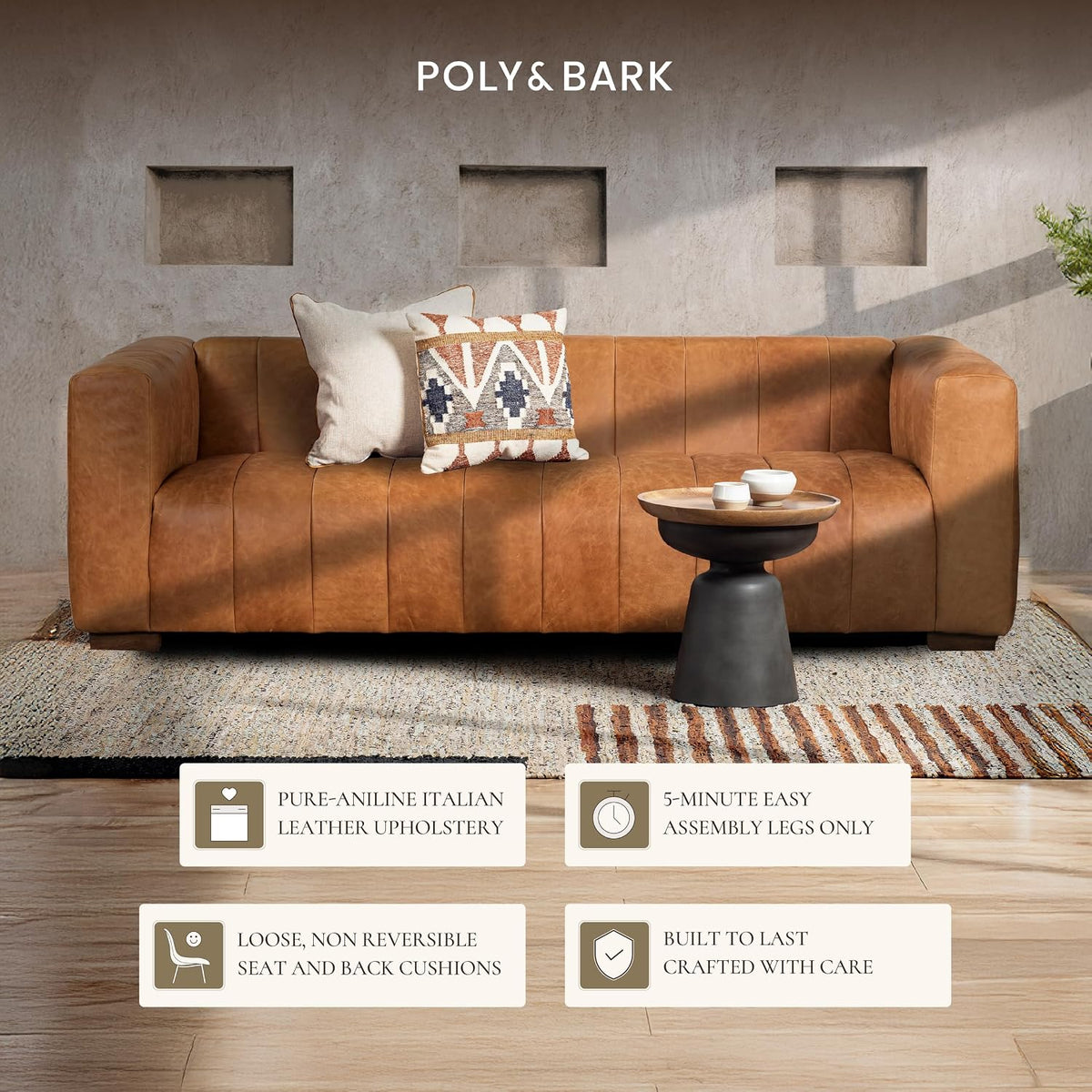 Cognac tan leather sofa dimensions diagram